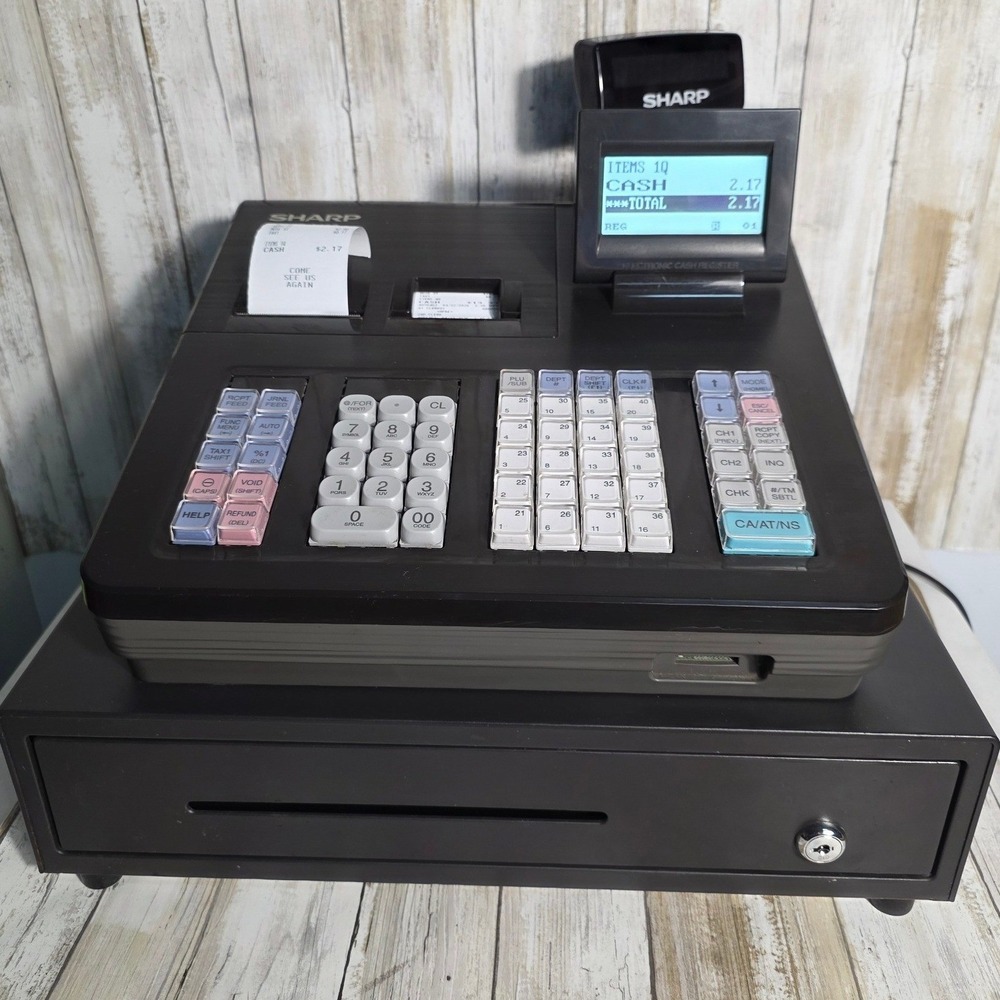 Sharp XE-A407 Electronic Cash Register Dual Thermal Printer SD Slot Black Grey